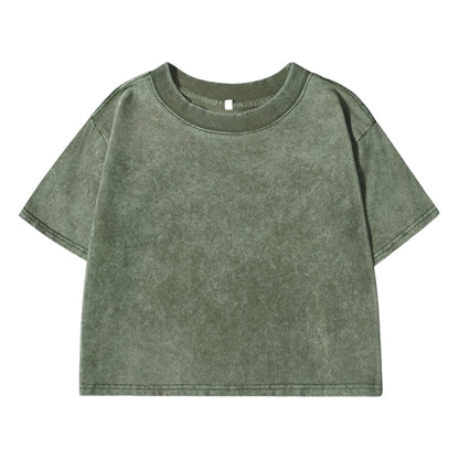 Camiseta lavada ajustada y lisa, moda femenina, algodón suave, ropa de calle, informal, deportiva, de manga corta, estilo retro, para mujer