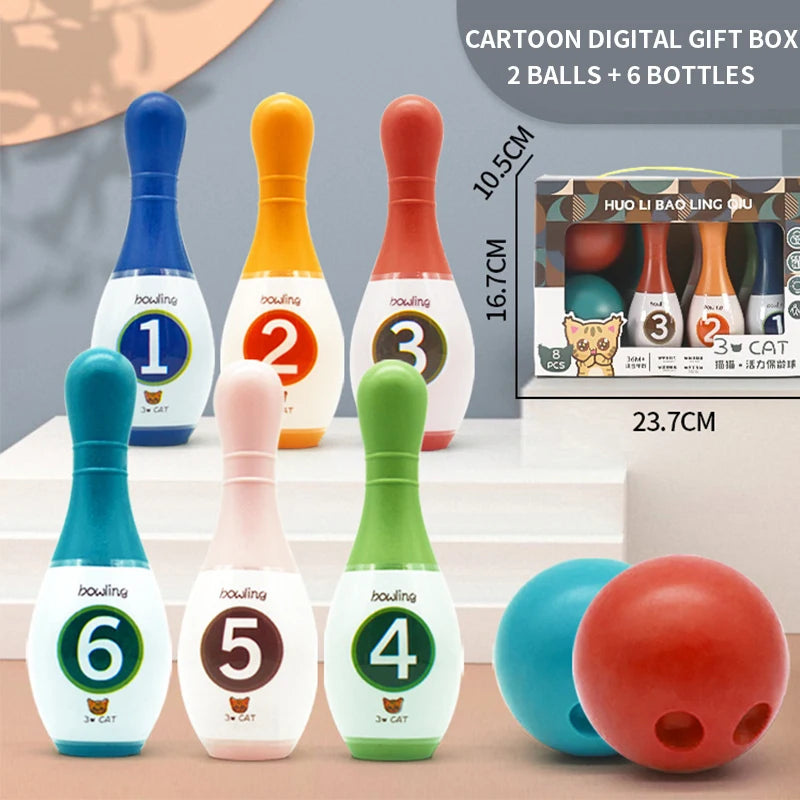 Juego de bolos, juguetes educativos para niños pequeños, aprendizaje de números de animales, juegos deportivos para interiores y exteriores, juguetes para niños, regalo para bebés