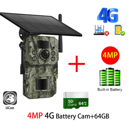 Cámara INQMEGA4G 2K 5MP con sensor de movimiento PIR, temporizador de disparo, visión nocturna, IP66, ideal para caza, senderismo, fauna silvestre, con batería y carga solar.