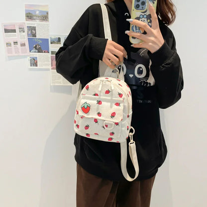 Mini mochila de pana retro para mujer, informal, bonita, para exteriores, con doble hombro, estilo coreano, simple, con bolsillo para teléfono móvil, poliéster, L