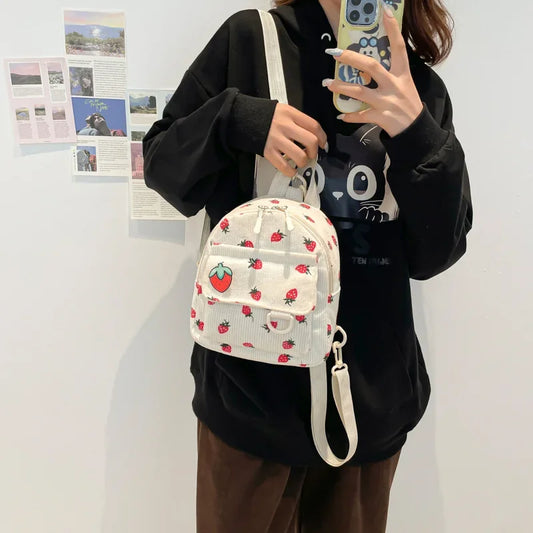 Mini mochila de pana retro para mujer, informal, bonita, para exteriores, con doble hombro, estilo coreano, simple, con bolsillo para teléfono móvil, poliéster, L