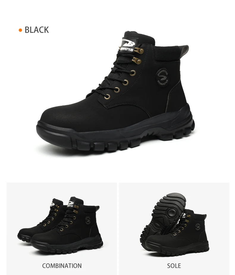 Botas de seguridad de caña alta para hombre, zapatos de seguridad impermeables con punta de acero, zapatos de soldador para construcción, zapatos de trabajo protectores, talla 47 48