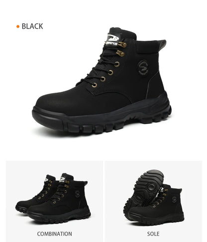 Botas de seguridad de caña alta para hombre, zapatos de seguridad impermeables con punta de acero, zapatos de soldador para construcción, zapatos de trabajo protectores, talla 47 48