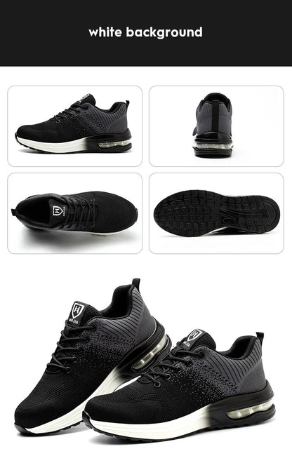 Zapatos de trabajo de protección anti-aplastamiento para hombres y mujeres, zapatos indestructibles anti-perforación, zapatos de trabajo con amortiguación de aire, zapatos de seguridad con puntera de acero para hombre.