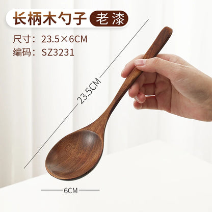 Cuchara de sopa grande de madera creativa con mango largo y forma de tortuga, ideal para comer en restaurantes domésticos.