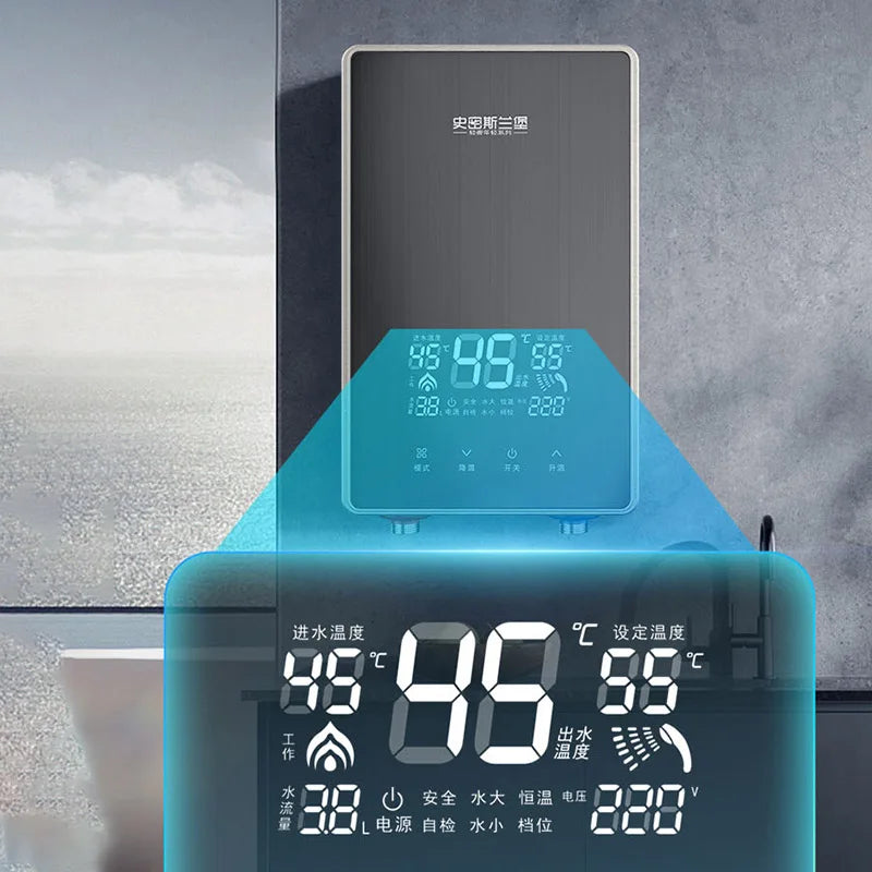 Calentador eléctrico instantáneo de agua IPX4, 7500 kW, calentamiento rápido, sin tanque, con pantalla LED y resistencia al agua.