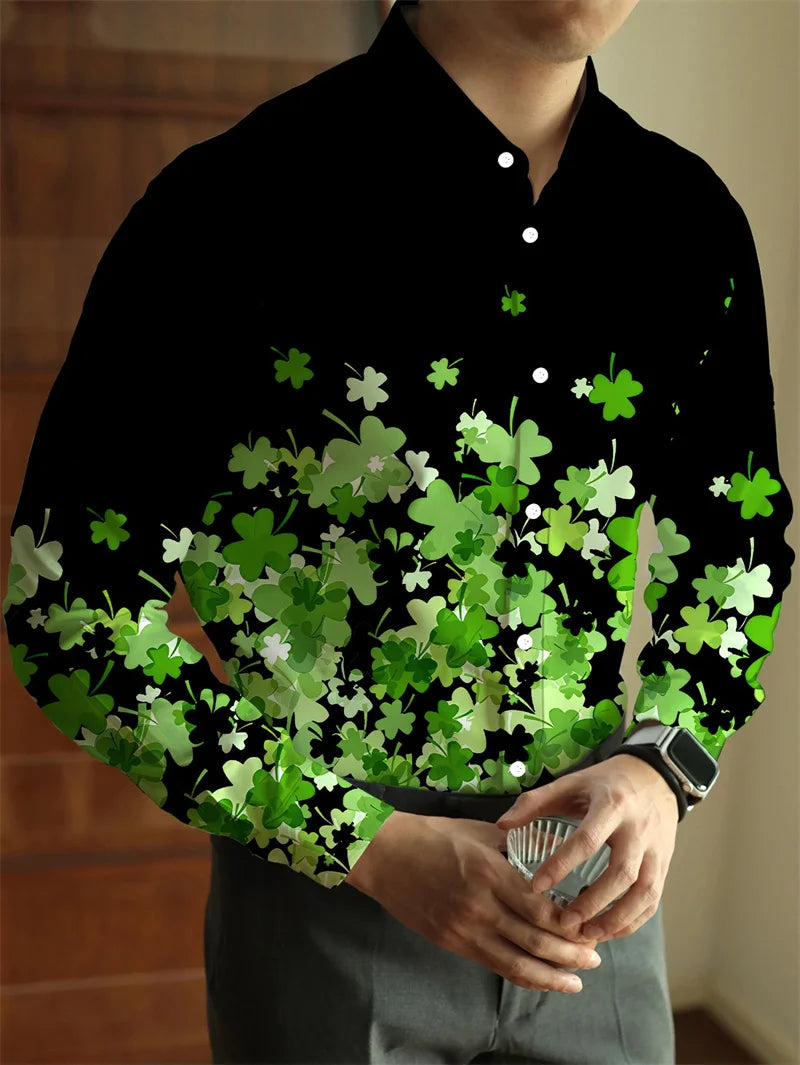 Camisa de hombre de moda, con lunares, solapa abotonada, estilo hawaiano veraniego, ideal para la ciudad o las vacaciones. Manga larga.