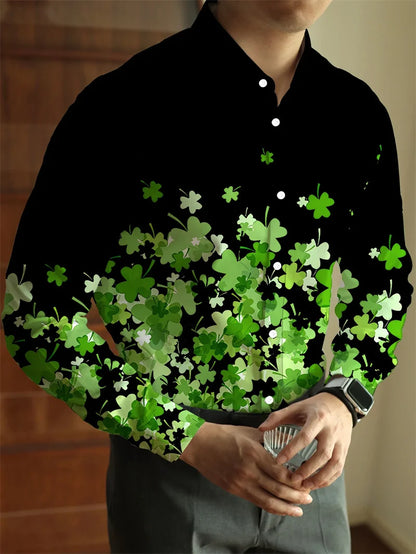 Camisa de hombre de moda, con lunares, solapa abotonada, estilo hawaiano veraniego, ideal para la ciudad o las vacaciones. Manga larga.