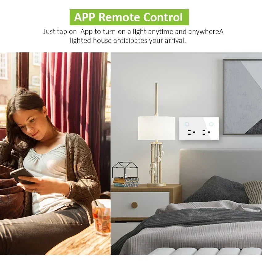 Enchufe inteligente de pared Melery WIFI Tuya (enchufe eléctrico estadounidense) con monitor de potencia, interruptor táctil, control remoto por voz mediante aplicación, compatible con Alexa y Google Home.