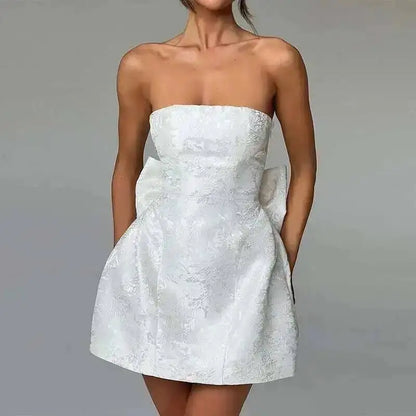 Townlike Jacquard Waist Wrap A-line Dress Women Mini 2024 Spring Summer Dress Elegant Bow Backless Sexy Party Dresses
