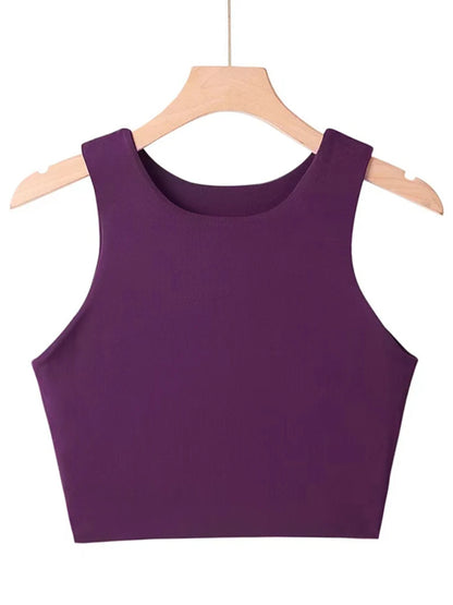 Tops ajustados sexis de moda de verano 2023 para mujer, cuello redondo, sin mangas, de nailon doble, de buena calidad, en 6 colores