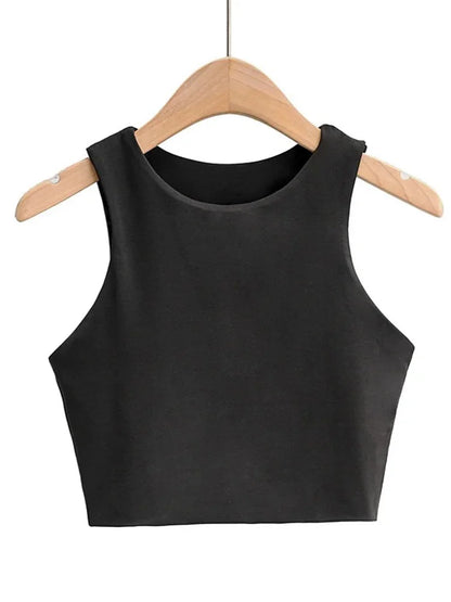 Tops ajustados sexis de moda de verano 2023 para mujer, cuello redondo, sin mangas, de nailon doble, de buena calidad, en 6 colores