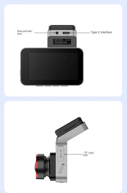 Grabadora de salpicadero Hikvision con cámara dual delantera y trasera, visión nocturna Starlight y pantalla de 3 pulgadas.
