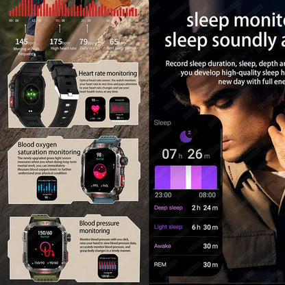 Nuevo reloj inteligente militar con GPS para Huawei y Xiaomi, linterna, brújula, resistente al agua, rastreador deportivo para exteriores, Bluetooth y llamadas.