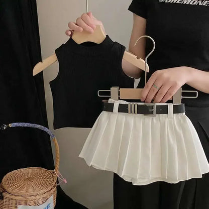 Ropa para niños, verano 2025, nueva moda para niñas, camiseta sin mangas, dulce y fresca, conjunto de falda de moda, ropa sencilla para niñas.