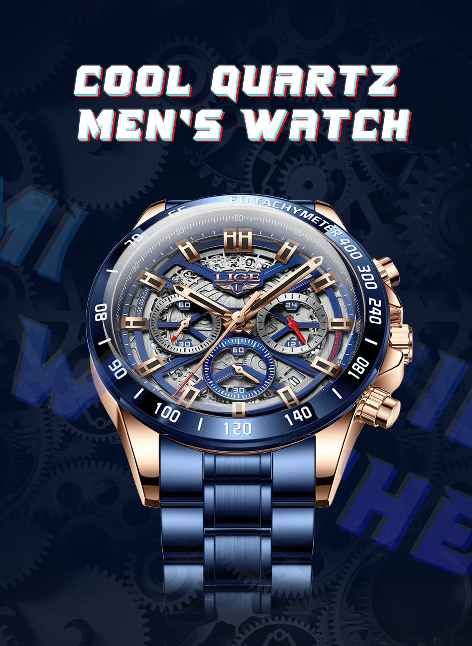 LIGE 2024 Nuevo Reloj para Hombre, Marca Top, Lujo, Hueco, Reloj para Hombre, Impermeable, Deportivo, Cuarzo, Cronógrafo, Reloj de Pulsera para Hombre, Relogio Masculino