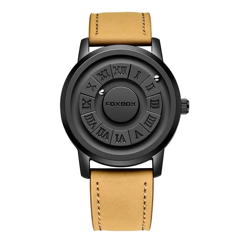 Relojes FOXBOX para hombre, marca de lujo, de cuero, resistente al agua, reloj de pulsera de cuarzo con puntero de desplazamiento y fuerza magnética.