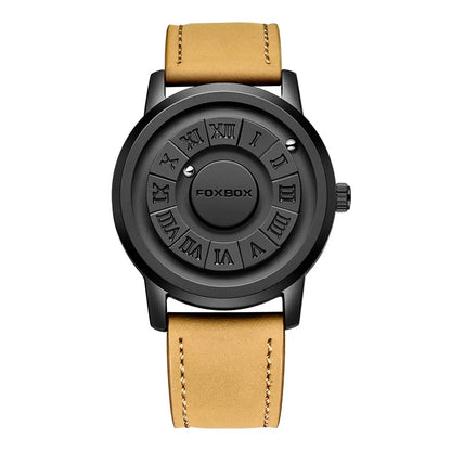Relojes FOXBOX para hombre, marca de lujo, de cuero, resistente al agua, reloj de pulsera de cuarzo con puntero de desplazamiento y fuerza magnética.