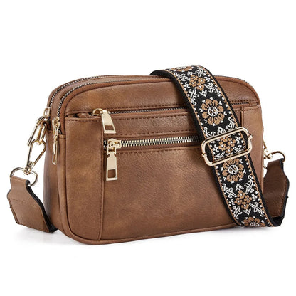 Bolso bandolera multifuncional con cremallera y bloques de colores, de piel sintética, tipo cartera de un solo hombro, con correa ajustable para el hombro.