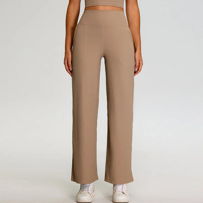 Pantalones de Yoga acanalados para mujer, leggings deportivos para gimnasio, leggings de cintura alta para fitness, pantalones deportivos para correr al aire libre, pierna recta.