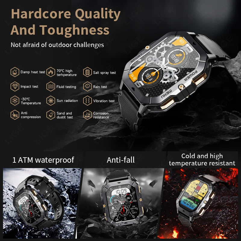 Reloj inteligente con Bluetooth de 2,02 pulgadas para hombre y mujer, batería de 410 mAh, resistente al agua hasta 1 ATM, monitor de ritmo cardíaco y salud, para deportes al aire libre