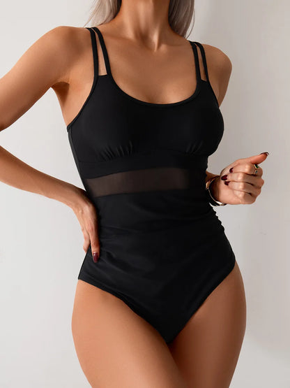 VigoBreviya 2025 Traje de baño de una pieza con tirantes huecos para mujer Traje de baño de malla de retazos Monokini sin espalda Traje de baño para mujer