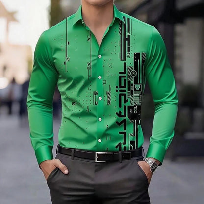 13 colors men's retro digital printing button breathable long sleeve shirt fashion lapel versatile men's shirt large size