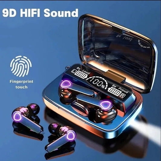 Auriculares Bluetooth M19 inalámbricos TWS para juegos, con cancelación de ruido, táctiles, intrauditivos, mini auriculares con batería externa de emergencia