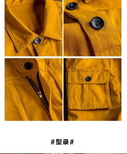 Spring Overalls Men's Jumpsuit Loose Long Sleeve Cotton Cargo Pants Black Yellow Workwear Trousers Working Uniform Rompers