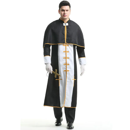 Couple Halloween Costume for Women Men Medieval Cosplay Priest Nun Missionary Costume Church Religious Convent Fancy Party Dress