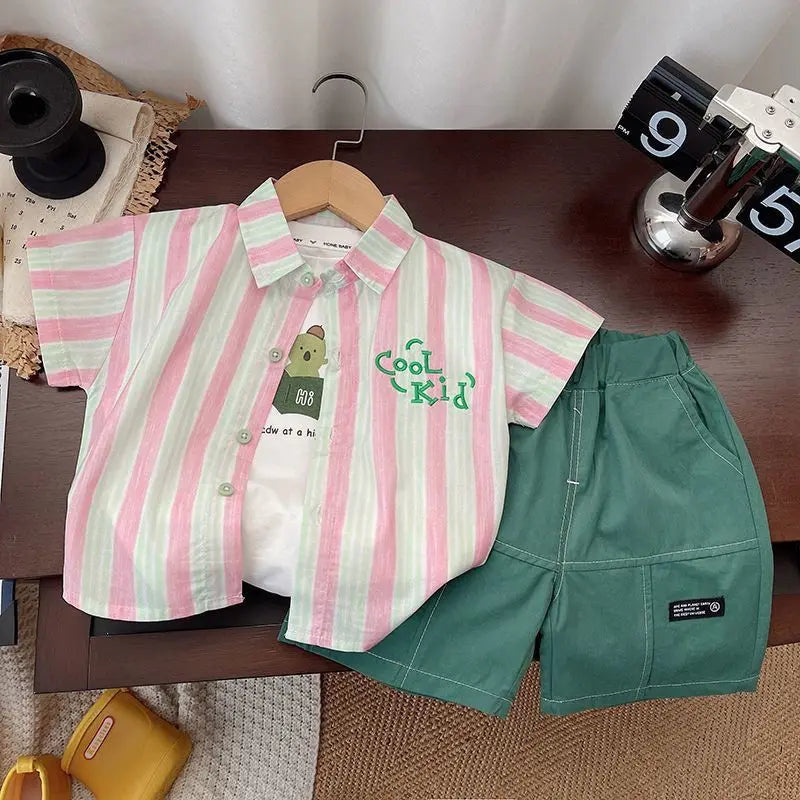 Ropa para niños 2025, nuevo traje de flores de moda para bebé, camisa de manga corta, pantalones cortos, elegante conjunto de dos piezas de pantalones cortos casuales retro.
