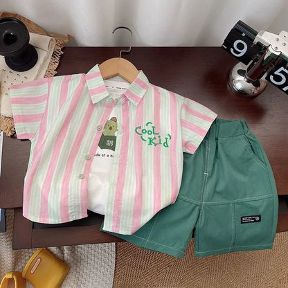 Ropa para niños 2025, nuevo traje de flores de moda para bebé, camisa de manga corta, pantalones cortos, elegante conjunto de dos piezas de pantalones cortos casuales retro.