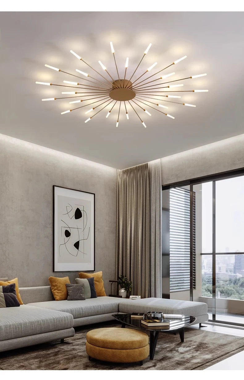 Lámparas de techo LED modernas con diseño de fuegos artificiales para sala de estar, comedor y dormitorio. Lámparas de techo brillantes.
