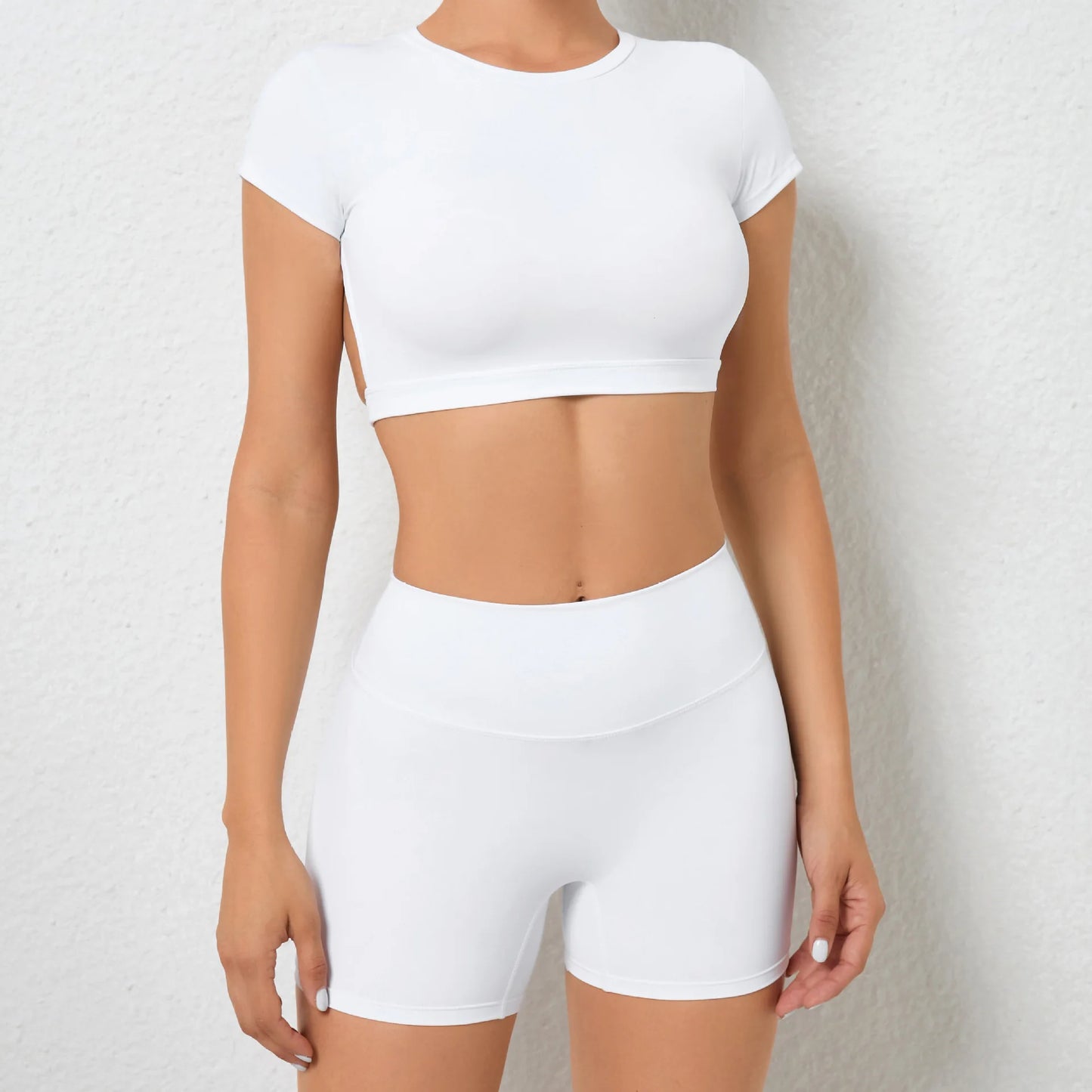 Sports Set Workout Fitness Activewear Set Female Quick-Dry Yoga Clothes Crop Sports Shirts Tops Backless Gym Top Women Sport Set