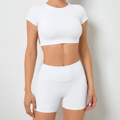 Sports Set Workout Fitness Activewear Set Female Quick-Dry Yoga Clothes Crop Sports Shirts Tops Backless Gym Top Women Sport Set