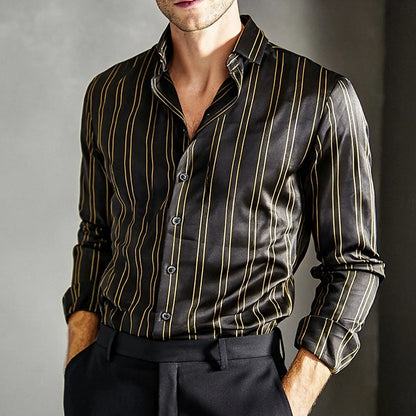 Nueva camisa casual de hombre, popular, a rayas, manga larga, estampado de lunares 3D de lujo, tallas XS a 5XL, corte oversize.