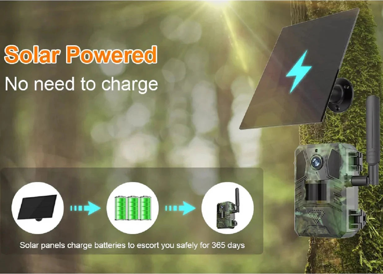 Cámara de rastreo 4G LTE con energía solar, 4MP, PIR, visión nocturna activada por movimiento, inalámbrica, celular, para caza de fauna silvestre Ucon