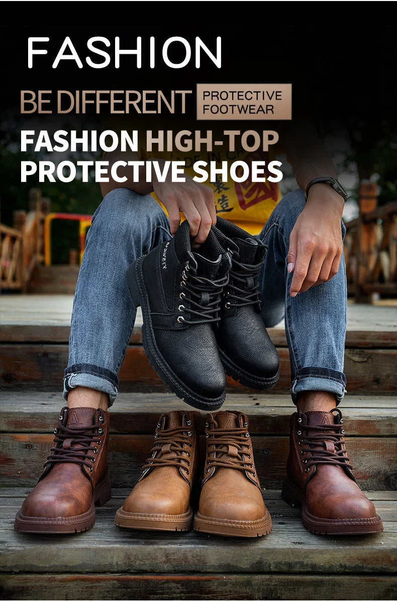 Botas de seguridad de trabajo para hombre, con puntera de acero de tamaño completo, a la moda, antirotura, zapatillas de trabajo, zapatos de seguridad indestructibles para hombre.
