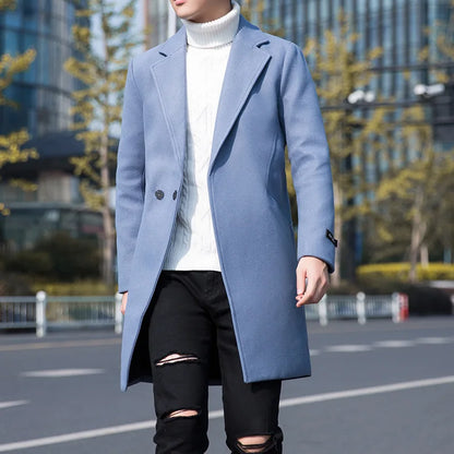 Autumn and Winter Men's Windbreaker Youth Plus Size Woolen Coat Men's Mid-length Korean Version Casual Coat Coat for Men