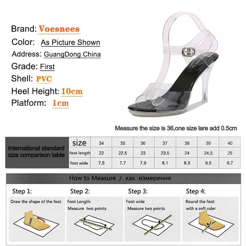 Sandalias Voesnees 2024 para mujer, zapatos nuevos de tacón de aguja con punta abierta, tacones altos transparentes, zapatos de boda con cristales, tacones de stripper para desfiles.