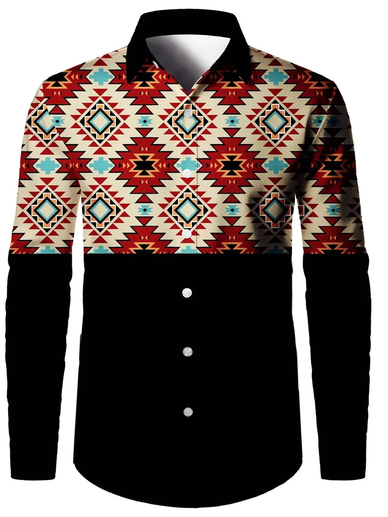 Camisa de manga larga informal y moderna para hombre, transpirable, con degradado y cuello.