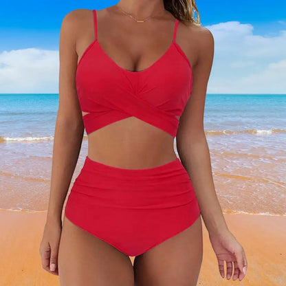 Summer Swimsuit  Stylish Cross Bandage Bra Panties Bikini Set  Breathable Bikini Set