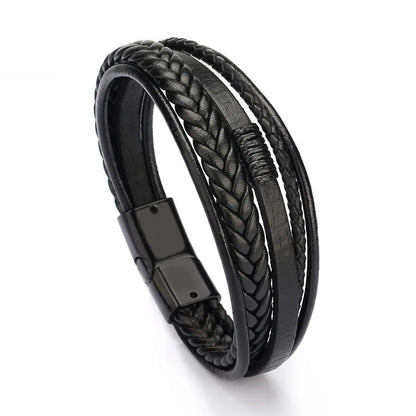 Pulseras de cuero de moda para hombre, pulseras de cuerda trenzada multicapa, pulseras masculinas, joyería, pulsera para hombre