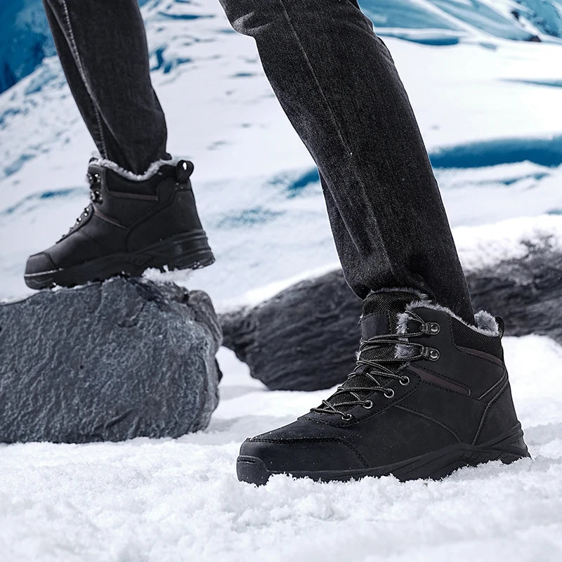 Botas de nieve para hombre, informales, de invierno, con plataforma, antideslizantes, cálidas, de piel, para combate, senderismo, motociclismo, exteriores