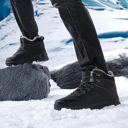 Botas de nieve para hombre, informales, de invierno, con plataforma, antideslizantes, cálidas, de piel, para combate, senderismo, motociclismo, exteriores
