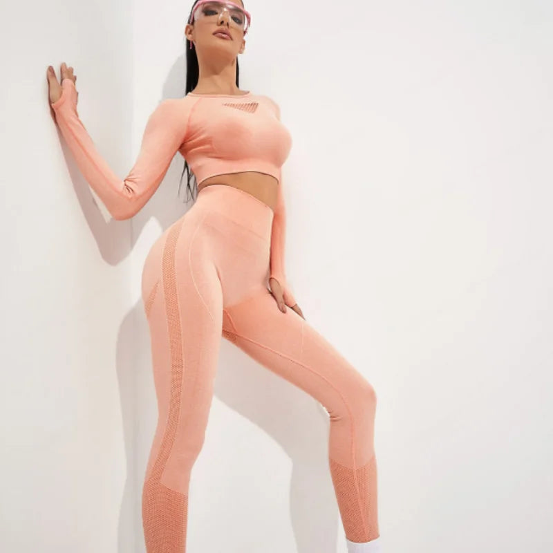 Ropa de yoga de moda para mujer, con espalda hueca, manga larga, deportiva, fitness