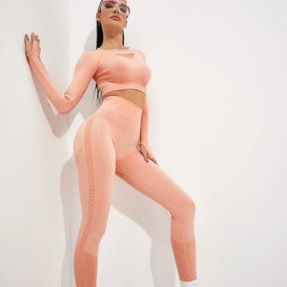 Ropa de yoga de moda para mujer, con espalda hueca, manga larga, deportiva, fitness