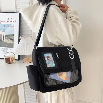 Nuevo bolso bandolera informal de nailon de estilo universitario, de gran capacidad, para estudiantes, estudiantes, estudiantes, estudiantes, estudiantes, tendencia de viaje, con un solo hombro inclinado.