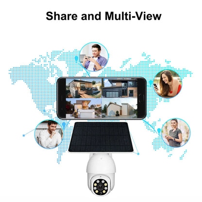 Cámara PTZ exterior Tuya SmartLife de 3 MP con WiFi, batería, energía solar, seguimiento de movimiento, detección PIR, visión nocturna a color y aplicación SmartLife.