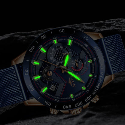 LIGE - Reloj de cuarzo de lujo para hombre, marca superior, moderno, de negocios, con correa de malla, resistente al agua, luminoso, cronógrafo